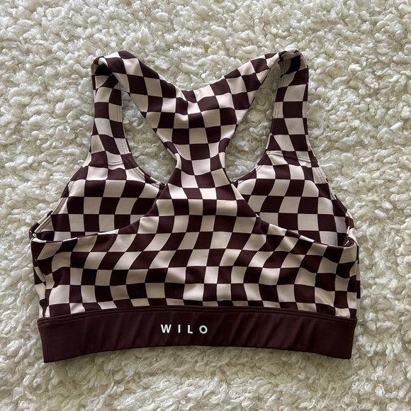 WILO WOMEN'S SPORTS BRA BROWN CHECK MEDIUM M - Picture 1 of 6
